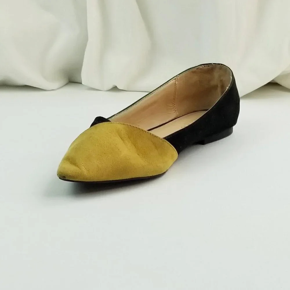 Zara Trafaluc Sz 37 (US 7-7.5) Dijon Yellow Black Green Suede Pointed Toe Flats